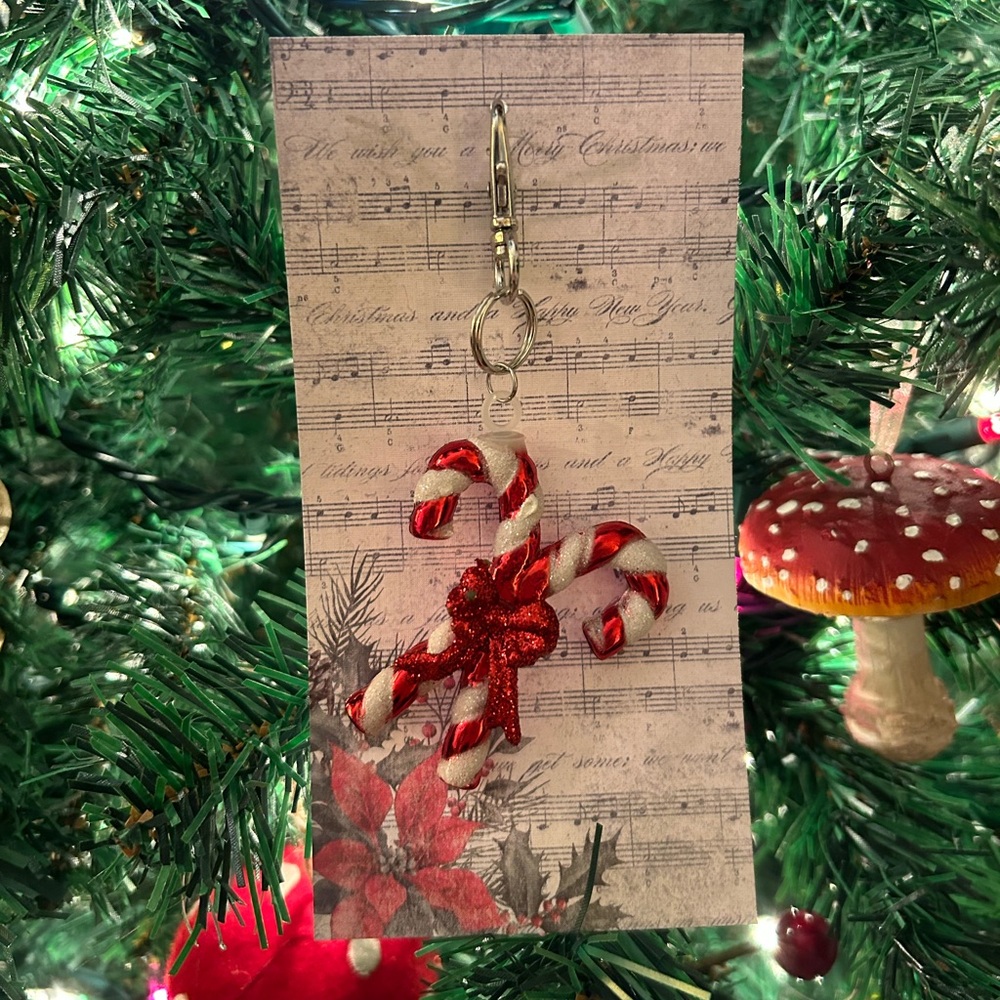 Festive Glittery Candy Cane Keychain